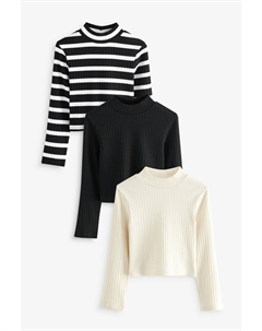 Топы с высоким воротом и длинными рукавами, 3 шт в упаковке (3 16 лет), черный Next