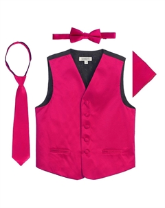 Атласный формальный жилет Boy's из 4 предметов: жилет, галстук-бабочка, галстук, нагрудный платок, цвет Fuchsia Gioberti