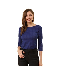 Женская офисная блузка с рукавом 3/4 с вырезом «лодочка» и принтом «гусиные лапки», цвет Deep Blue Allegra k