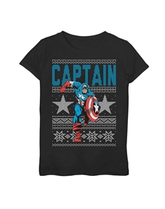 Уродливая рождественская футболка-свитер с изображением Капитана Америки для девочек 7–16 лет, черный Marvel