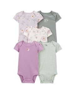 Комплект из 5 боди с короткими рукавами и цветочным принтом Baby, цвет Purple Green Fl Floral Carter`s