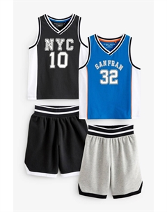 Пижама из 100% хлопка с коротким текстурированным низом, 2 пары, черный/синий Next