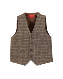 - Твидовый клетчатый жилет для делового костюма для мальчиков, цвет Brown Checkered Gioberti