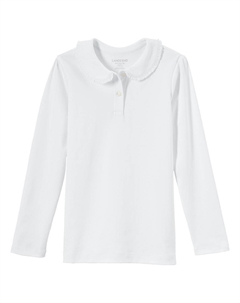 Школьная форма для девочек 4–16 лет, трикотажная рубашка с длинными рукавами и воротником Питера Пэна с рюшами, белый Lands' end