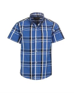 Детская повседневная рубашка в клетку с короткими рукавами и пуговицами, цвет Royal Blue White Gioberti