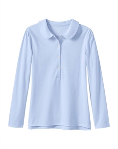 Школьная форма для девочек 2–16 лет, рубашка-поло с длинными рукавами и воротником Питера Пэна, синий Lands' end