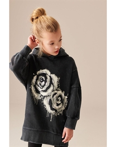 Длинная толстовка с капюшоном из 100% хлопка с принтом (3 16 лет), черный Next