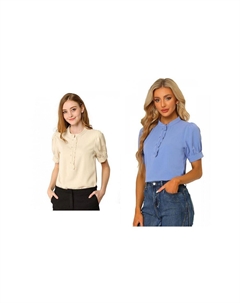 Комплект из 2 комплектов женских офисных блузок с полупланкой и рюшами на рукавах, топы, цвет Apricot Blue Allegra k
