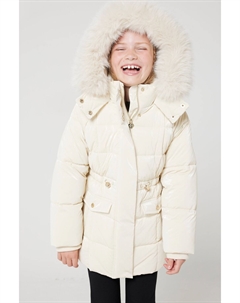 Гламурное пальто из искусственного меха с капюшоном для девочек, бежевый River island