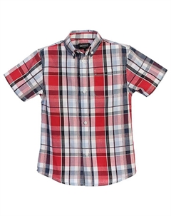 Повседневная рубашка в клетку для мальчиков с короткими рукавами и пуговицами, цвет Red Navy White Gioberti