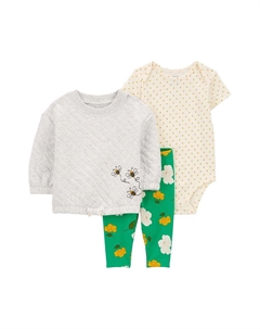 Комплект из 3 стеганых свитера, боди и штанов для девочки, серый Carter`s