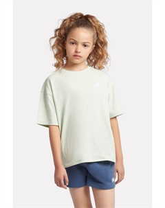 Футболка с логотипом для маленьких девочек, 100% хлопок, зеленый New balance