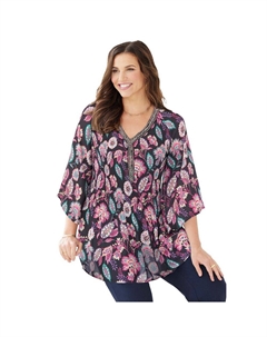 Женская плиссированная блузка Екатеринс больших размеров, украшенная драгоценными камнями, цвет Multi Paisley Floral Catherine's