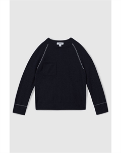 Джемпер Lydia с контрастной строчкой и круглым вырезом из смесовой шерсти, синий Reiss