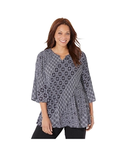 Женская плиссированная блузка с цепочкой и цепочкой больших размеров Petite Affinity, цвет Black White Tile Print Catherine's