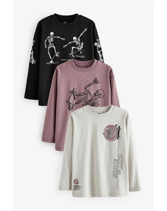 Футболки с длинным рукавом из 100% хлопка с рисунком, 3 упаковки (3 16 лет), фиолетовый Next