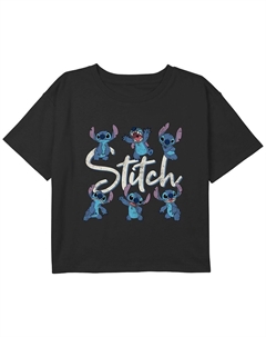 Укороченная футболка свободного кроя Disney's Girls Lilo & Stitch Poses Of Stitch, черный Licensed character