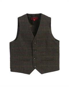 - Твидовый клетчатый жилет для делового костюма для мальчиков, цвет Olive Graph Gioberti