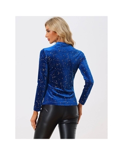 Бархатная блузка для женщин с воротником-стойкой и длинными рукавами со звездами, черный Allegra k