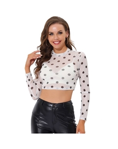 Женская полупрозрачная блузка, укороченный топ в форме сердца, сетчатый топ, цвет Black White Allegra k