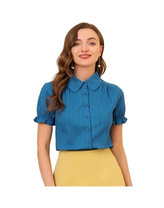 Женская однотонная хлопковая блузка с отложным воротником и оборками, цвет Ocean Blue Allegra k