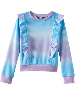 Уютный свитшот с длинными рукавами и рюшами для девочек от 2 до 16 лет в цвете Regular и Plus, цвет Aqua Ombre Lands' end