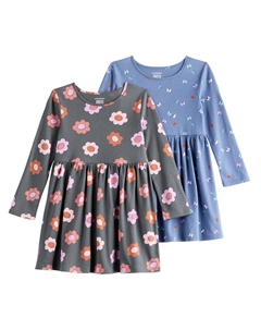 Комплект из 2 трикотажных платьев с длинными рукавами для девочек 4–12 лет, цвет Butterfly Blue Jumping beans