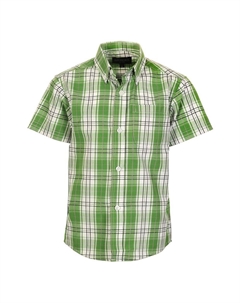 Повседневная рубашка в клетку для мальчиков с короткими рукавами и пуговицами, цвет Green White Gioberti