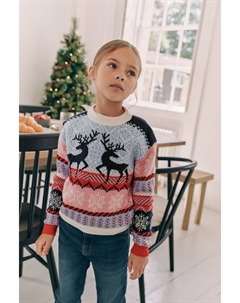 Рождественский джемпер с рисунком оленя, синий/красный Next