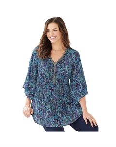 Женская плиссированная блузка больших размеров, украшенная драгоценными камнями,, цвет Deep Teal Paisley Catherine's