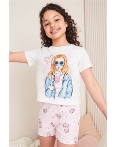 Пижама с трикотажными шортами (5 16 лет), розовый Lipsy