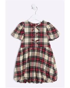 Платье для девочек из 100% хлопка в клетку с бантом и рукавами фонариками, красный River island