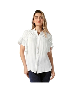 Женская повседневная фактурная блузка на пуговицах с рюшами и рукавами, белый Allegra k