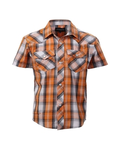Повседневная рубашка в клетку с жемчугом и пуговицами в стиле вестерн для мальчиков с короткими рукавами, цвет Orange Gray White Gioberti