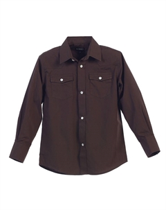 Детская повседневная однотонная рубашка в стиле вестерн с длинными рукавами и жемчужными кнопками, коричневый Gioberti