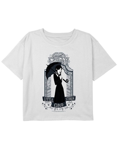 Укороченная футболка свободного кроя с рисунком Little Storm Cloud для девочек Wednesday Little Storm Cloud, белый Licensed character