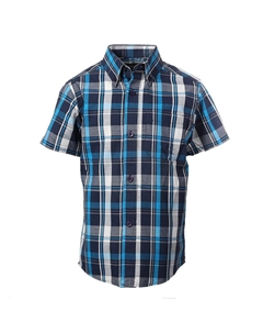 Повседневная рубашка в клетку для мальчиков с короткими рукавами и пуговицами, цвет Turq Navy White Gioberti