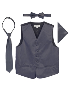Атласный формальный жилет Boy's из 4 предметов: жилет, галстук-бабочка, галстук, нагрудный платок, цвет Charcoal Gioberti