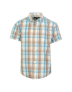 Детская повседневная рубашка в клетку с короткими рукавами и пуговицами, цвет Blue Khaki White Gioberti