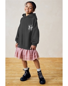 Платье свитер 2 в 1 с длинными рукавами, капюшоном и сетчатой юбкой (3 16 лет), серый Next