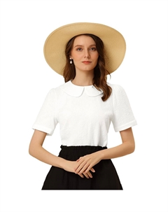 Блузка с воротником «Питер Пэн» для женщин, топ с короткими рукавами и цветочным принтом в стиле каваи, белый Allegra k