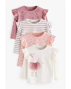 Топы с длинными рукавами и оборками из 100% хлопка, 4 пары в упаковке (3 мес 7 лет), фиолетовый Next