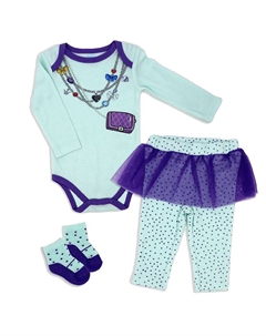 Комплект из 3 предметов: боди, штаны и носки с украшениями для маленьких девочек, цвет Aqua And Purple Baby mode