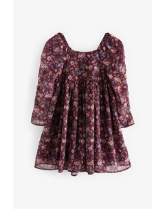 Шифоновое платье с рюшами на рукавах, коричневый Next