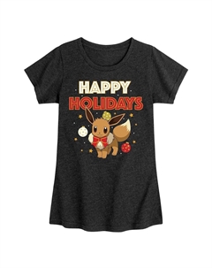 Футболка с рисунком Pokemon Happy Holidays Evee для девочек 7–16 лет, цвет Heather Black Licensed character
