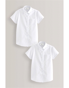 Комплект из 2 школьных рубашек с короткими рукавами и высоким воротником, белый Next