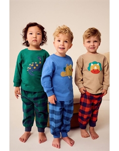 Пижама в клетку из 100% хлопка с тканым дном, 3 шт в упаковке (9 мес 8 лет), зеленый Next