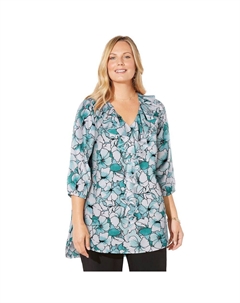 Женская блузка больших размеров с рюшами в стиле модерн Romance, цвет Vibrant Turq Outline Catherine's