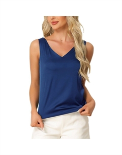 Женская атласная майка, шелковистая повседневная базовая блузка без рукавов с V-образным вырезом, цвет Navy Blue Cheibear