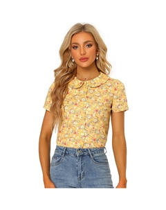 Женская блузка с воротником Питера Пэна и пуговицами спереди с цветочным принтом, топ, желтый Allegra k